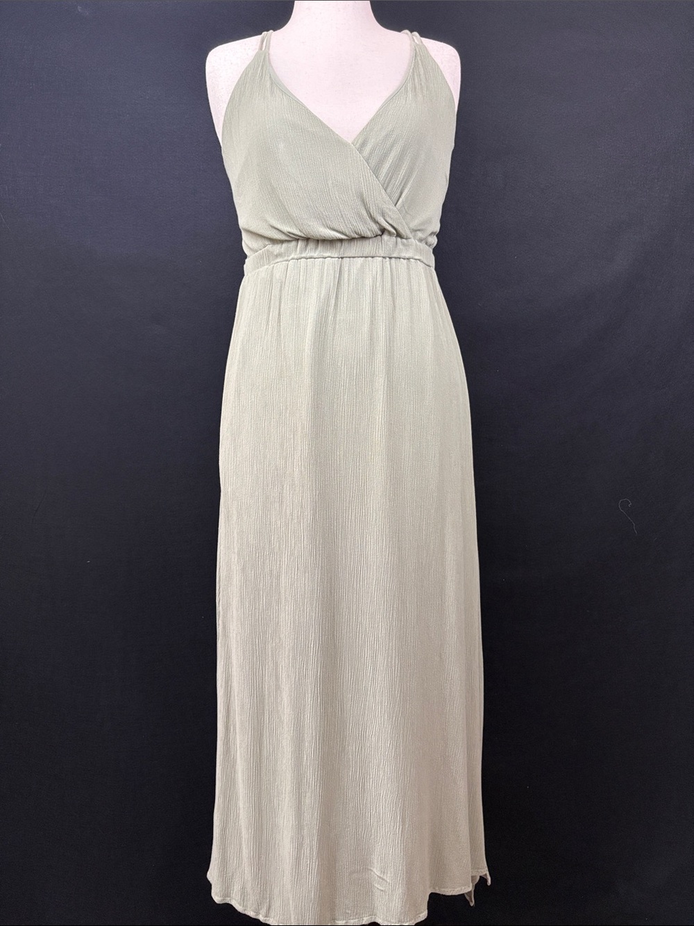 Forever 21 Sage Green Sleeveless V-Neck Maxi Dress Backless with Tie & Straps XL